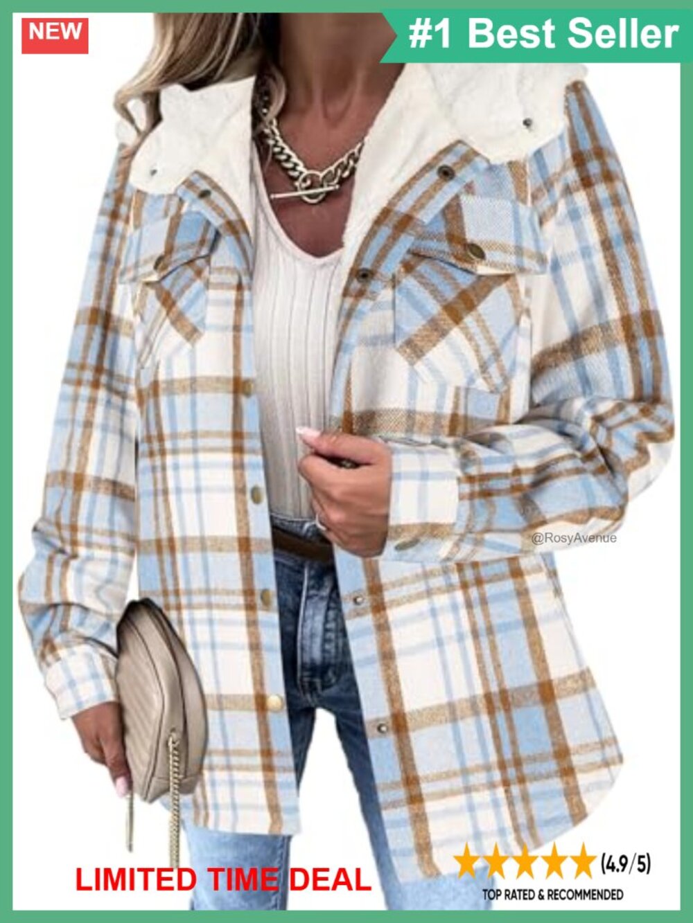 Zeagoo Womens Flannel Plaid Shacket Sherpa Lined Hooded Warm Coat